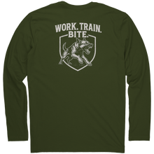 Load image into Gallery viewer, WORKTRAINBITE_Long_Sleeve_Tee___Military_Green_Back_Mockup.png