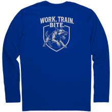 Load image into Gallery viewer, WORKTRAINBITE_Long_Sleeve_Tee___Royal_Back_Mockup.png