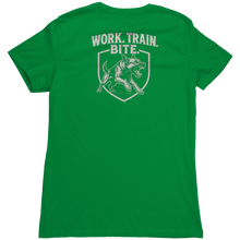 Load image into Gallery viewer, WORKTRAINBITE_Womens_Tee_Kelly_Green_Back_Mockup.png_15588167